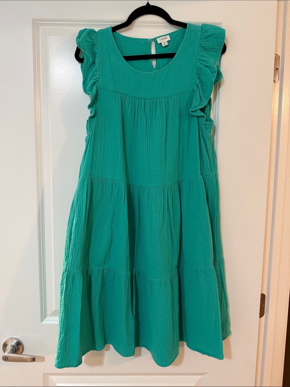 J. Crew Girls' Teal Tiered Gauze Dress with Ruffle Sleeves